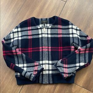 J. Crew Blue and Pink Bomber Jacket, small, wool blend